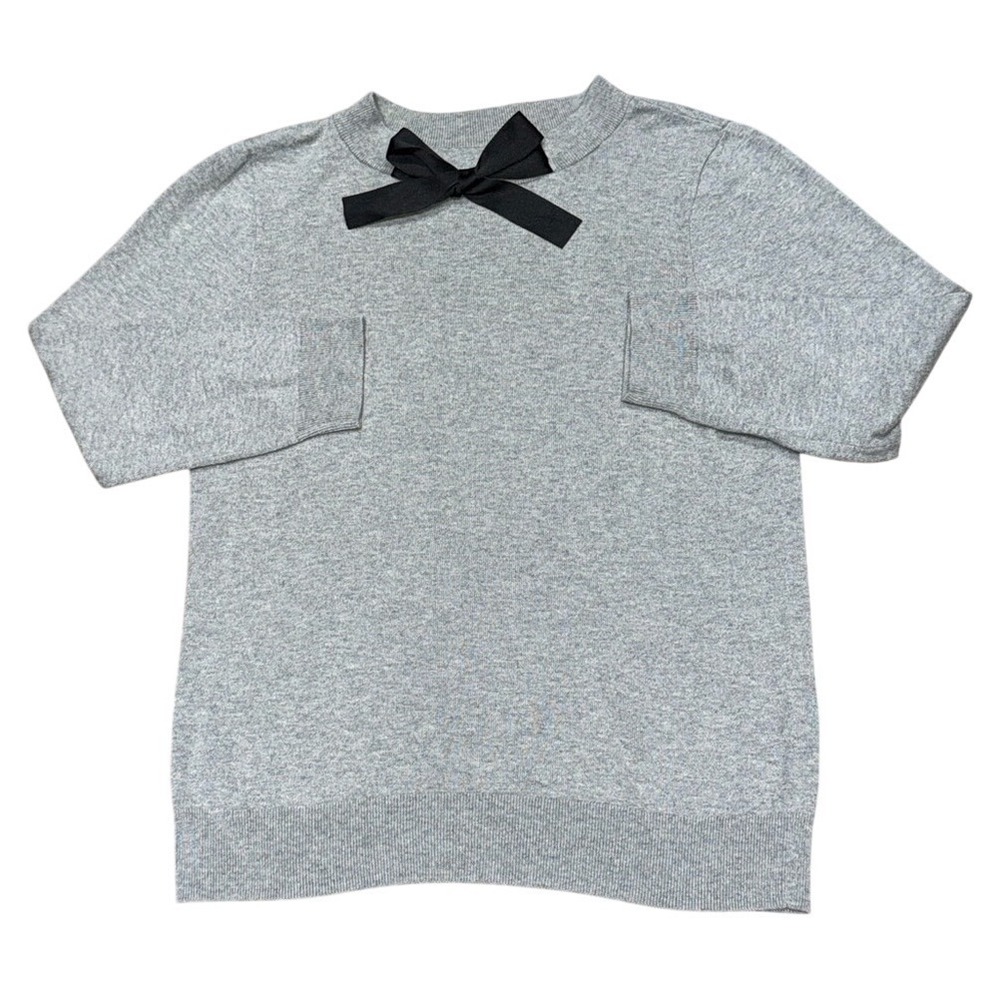 J.CREW MERCANTILE Coquette Bow Sweater | Merino Wool Cotton Blend Gray Black | M